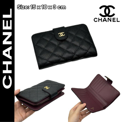 【シャネル】  2つ折り財布 キャビアスキン レザー ゴールド金具 財布A48667