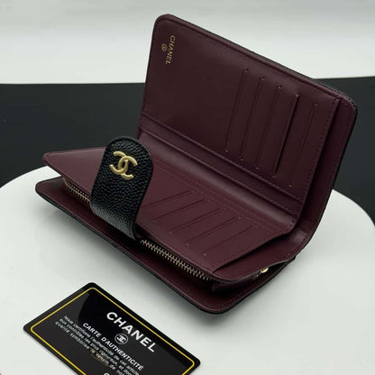 【シャネル】  2つ折り財布 キャビアスキン レザー ゴールド金具 財布A48667