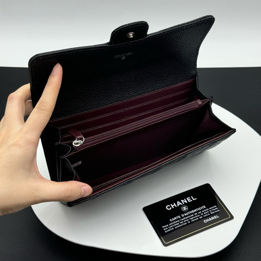 【シャネル】長財布 キャビアスキン ロングウォレット ！ブラック