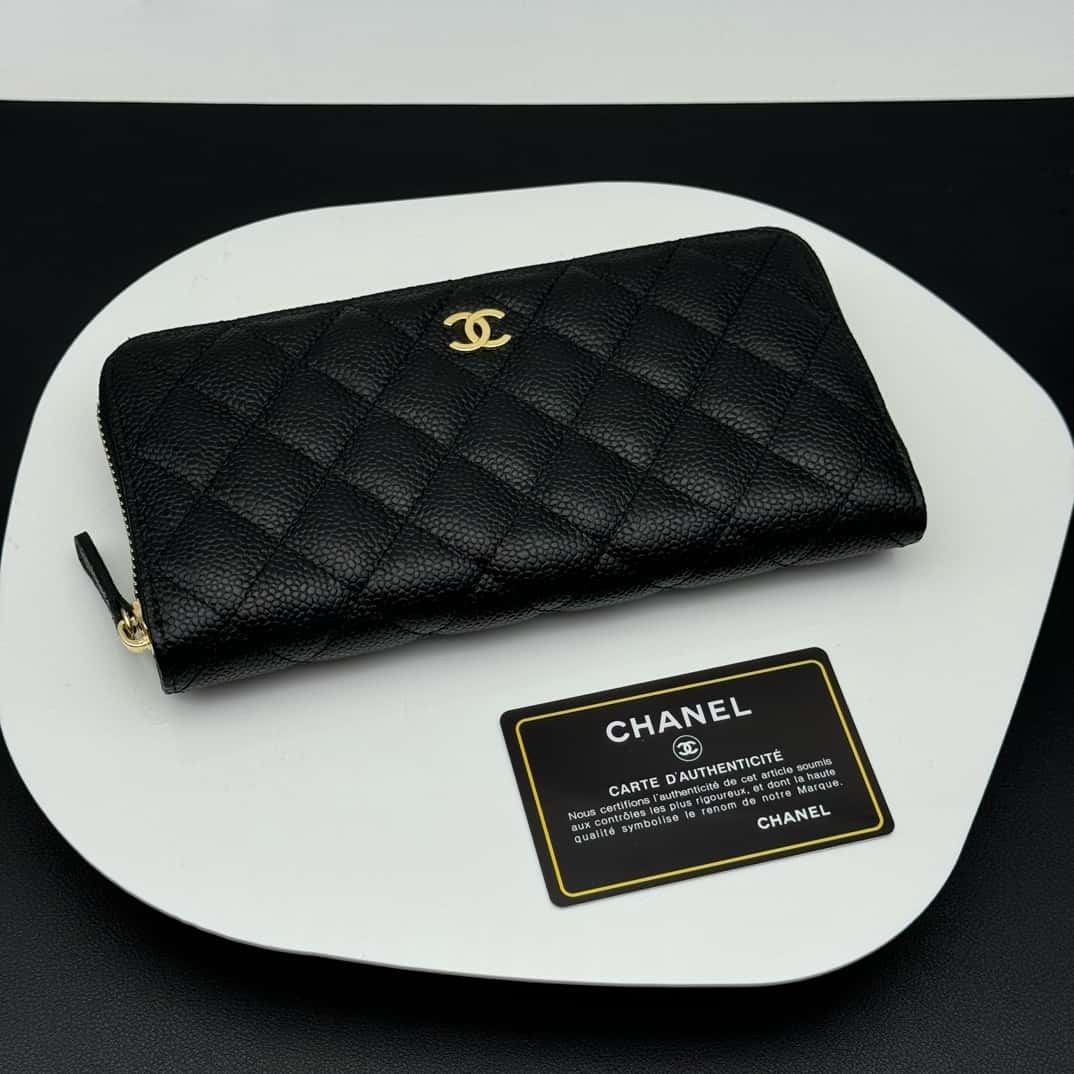 【シャネル】クラシックロングジップウォレット★キャビアXゴールド金具